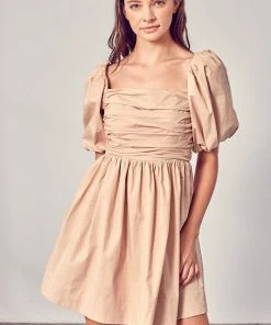 Do + Be Collection Clothing Beige Puff Sleeve Dress