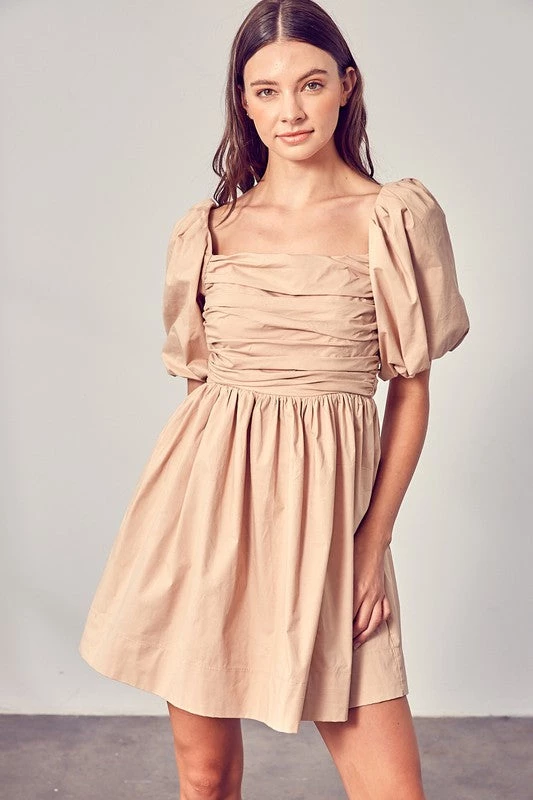 Do + Be Collection Clothing Beige Puff Sleeve Dress