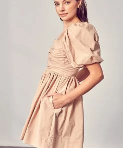 Do + Be Collection Clothing Beige Puff Sleeve Dress