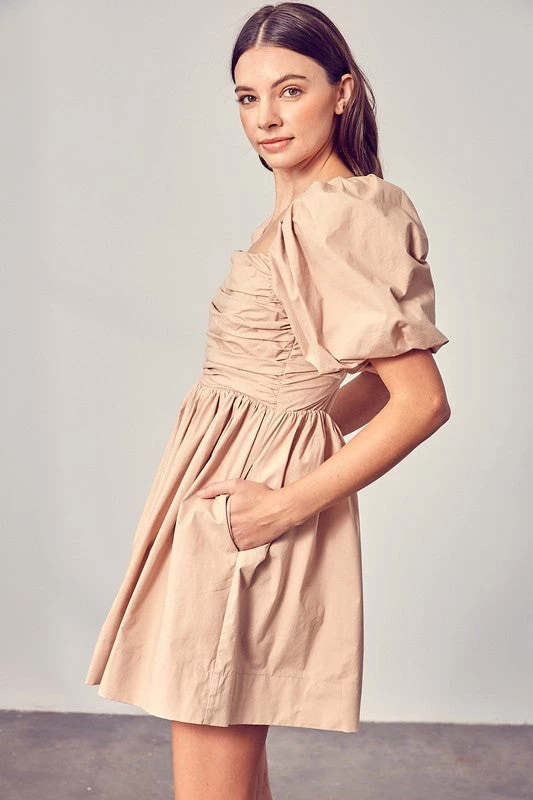 Do + Be Collection Clothing Beige Puff Sleeve Dress
