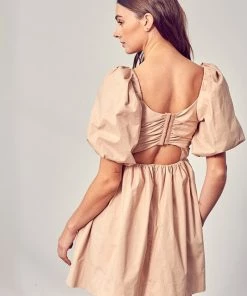 Do + Be Collection Clothing Beige Puff Sleeve Dress