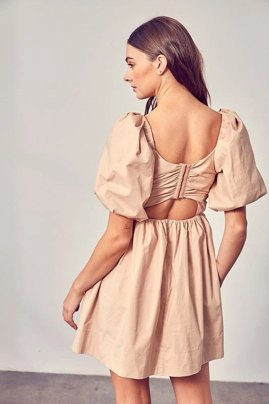 Do + Be Collection Clothing Beige Puff Sleeve Dress