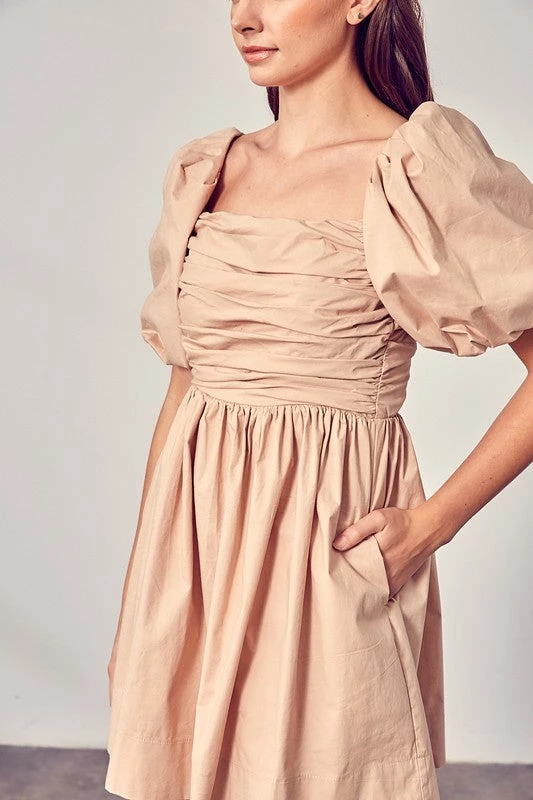 Do + Be Collection Clothing Beige Puff Sleeve Dress