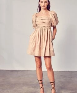 Do + Be Collection Clothing Beige Puff Sleeve Dress