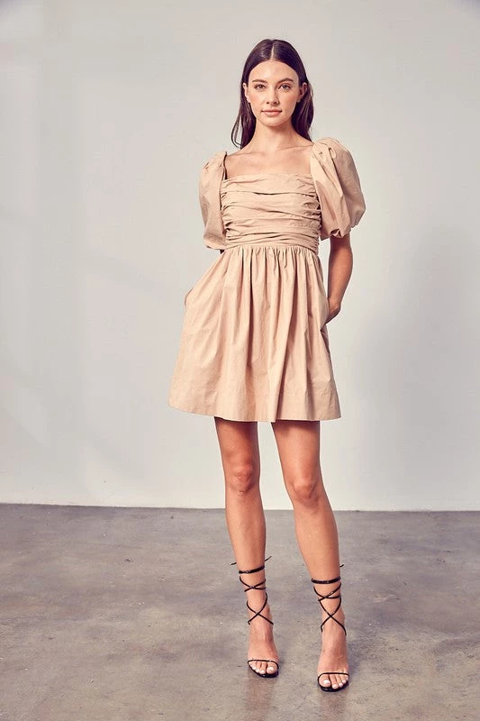 Do + Be Collection Clothing Beige Puff Sleeve Dress