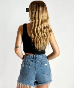 Au Darling Frayed Hem Denim Shorts Clothing