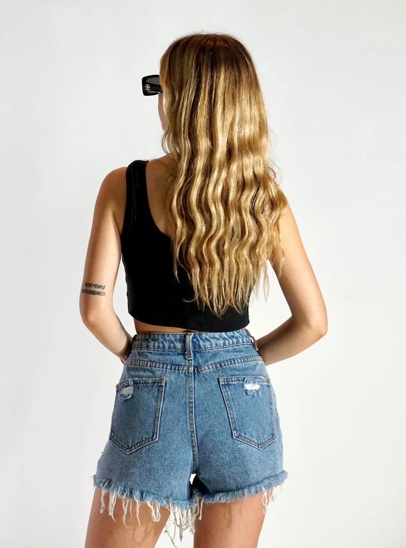 Au Darling Frayed Hem Denim Shorts Clothing