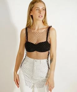 Au Darling Black Rhinestone Net Top Clothing
