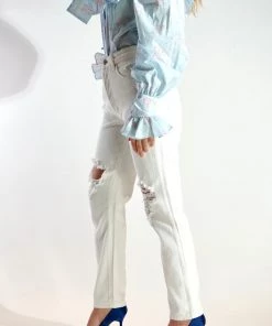 Au Darling Clothing White Distressed Denim