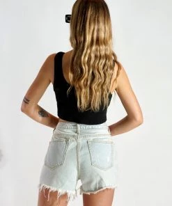 Au Darling Light Denim Frayed Shorts