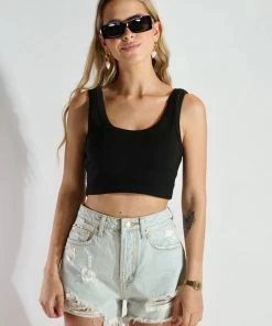 Au Darling Light Denim Frayed Shorts