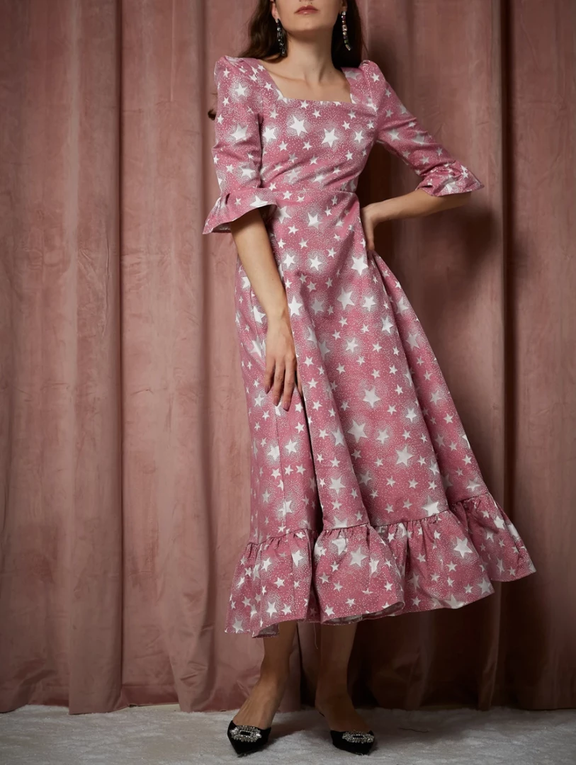 Au Darling Star Lift Jacquard Midi Dress Clothing