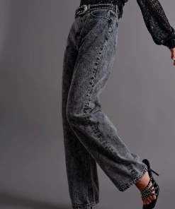Au Darling Charcoal Straight Cut Mom Jeans Clothing