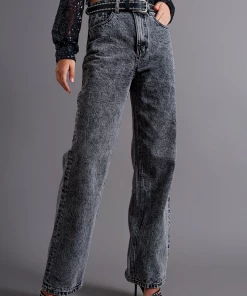 Au Darling Charcoal Straight Cut Mom Jeans Clothing