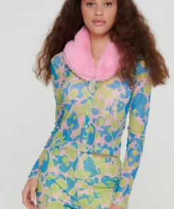 Au Darling Pinky Faux Fur Mesh Top Clothing