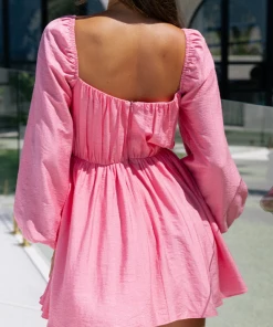 Au Darling Long Sleeve Pink Sundress