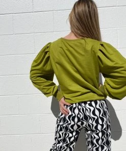 Au Darling Green Puff Sleeve Sweatshirt Sale