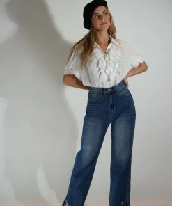 Au Darling Clothing White Feather Detail Button Down Top