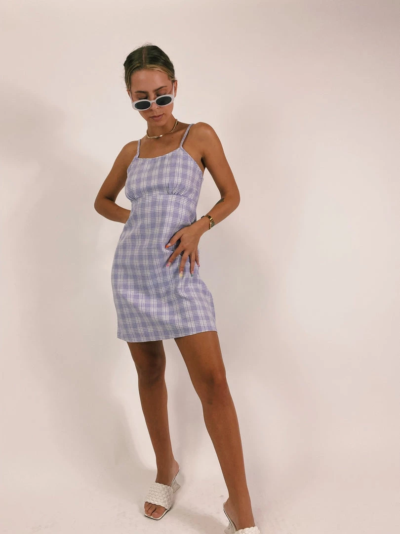 Au Darling Purple Plaid Mini Dress Clothing