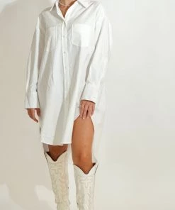 Au Darling White Oversized Button Down Dress Clothing