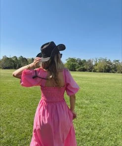 Au Darling Pink Smocked Bust Midi Dress Clothing