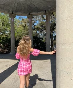 Au Darling Garden Pink Gingham Mini Dress