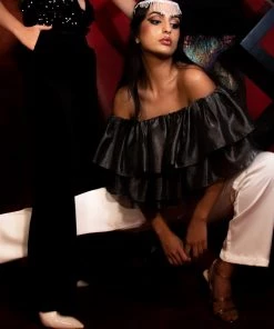 Au Darling Silver Ruffle Crop Top Clothing