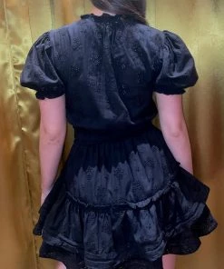 Au Darling Black Eyelet Mini Sundress