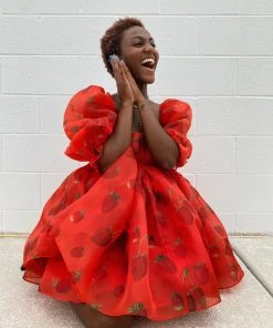 Selkie Clothing Like Strawberries Puff Dress