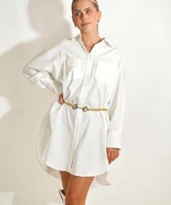 Au Darling White Oversized Button Down Dress Clothing