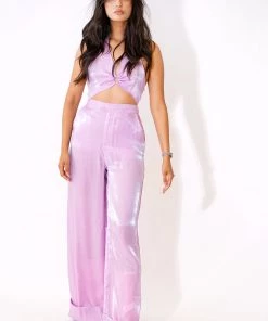 Au Darling Purple Metallic Cropped Top Clothing