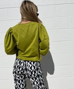 Au Darling Green Puff Sleeve Sweatshirt Sale