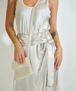 Au Darling James Beige Satin Skirt Clothing