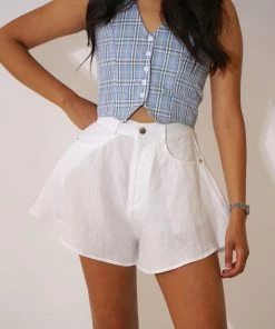 Au Darling White Linen Swing Short Clothing