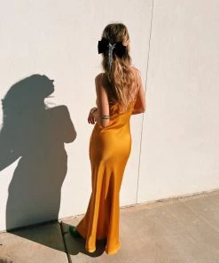 Au Darling Apricot Satin Slip Dress