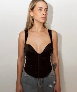 Au Darling Black Satin Corset Top