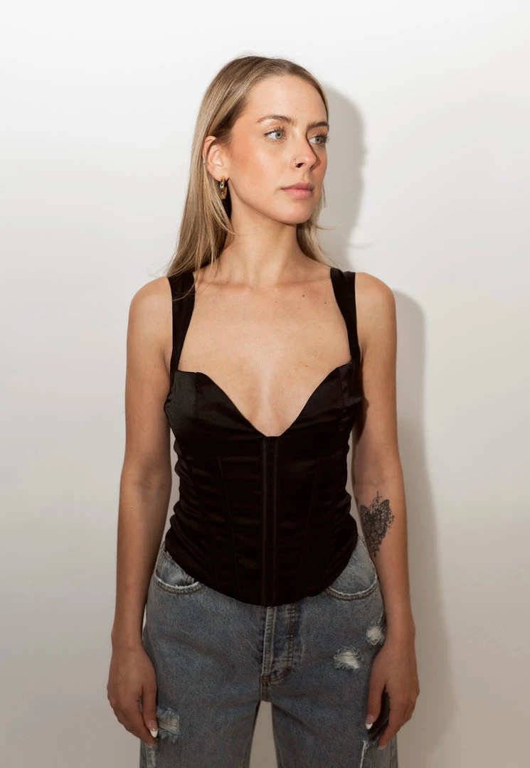 Au Darling Black Satin Corset Top