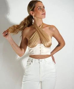 Au Darling Clothing Two Toned Cross Front Halter Top