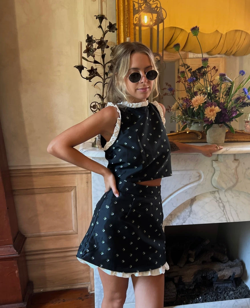 Sister Jane Olive Rose Jacquard Mini Skort