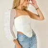 Au Darling Clothing One Shoulder Tulle Sleeve Top