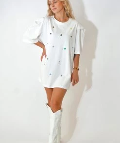 Au Darling Clothing Confetti Jeweled White T-Shirt Dress