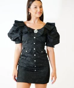 Sister Jane Black Brocade Mini Dress Clothing
