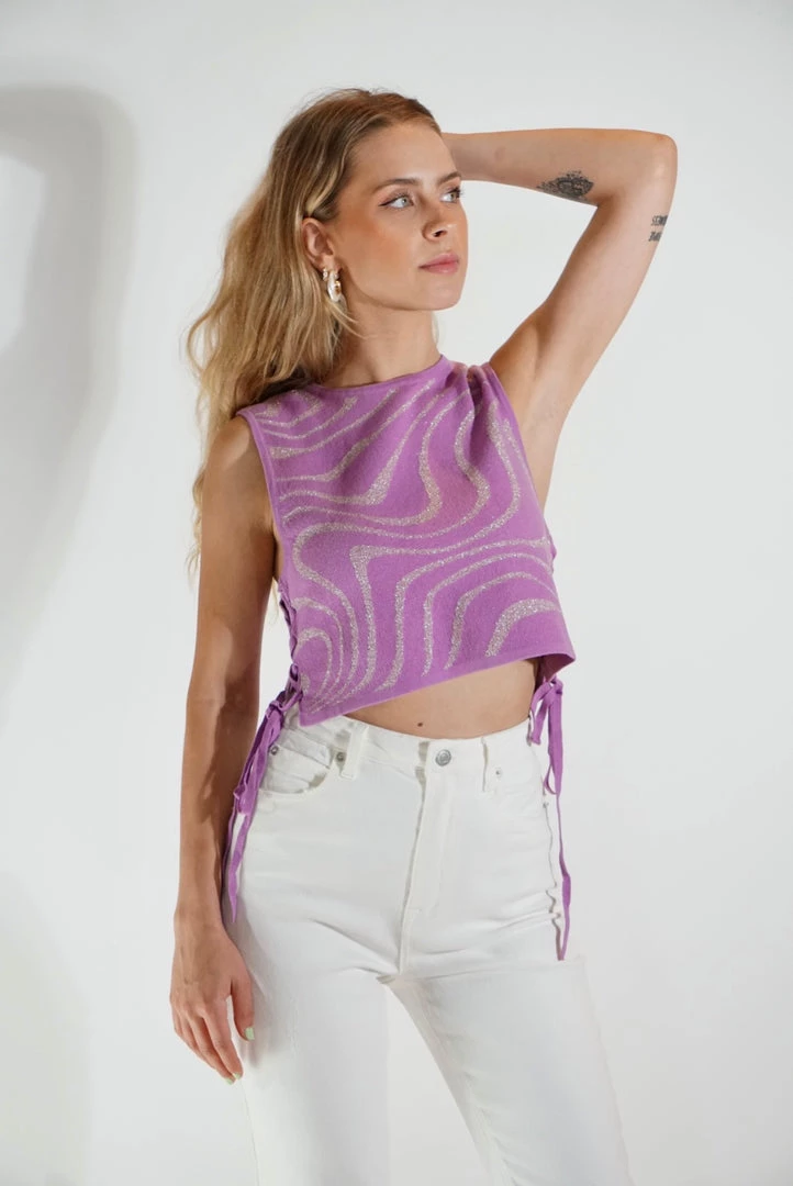 Au Darling Clothing Purple & Silver Sleeveless Sweater