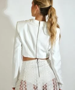Au Darling White Jeweled Blazer Top Clothing