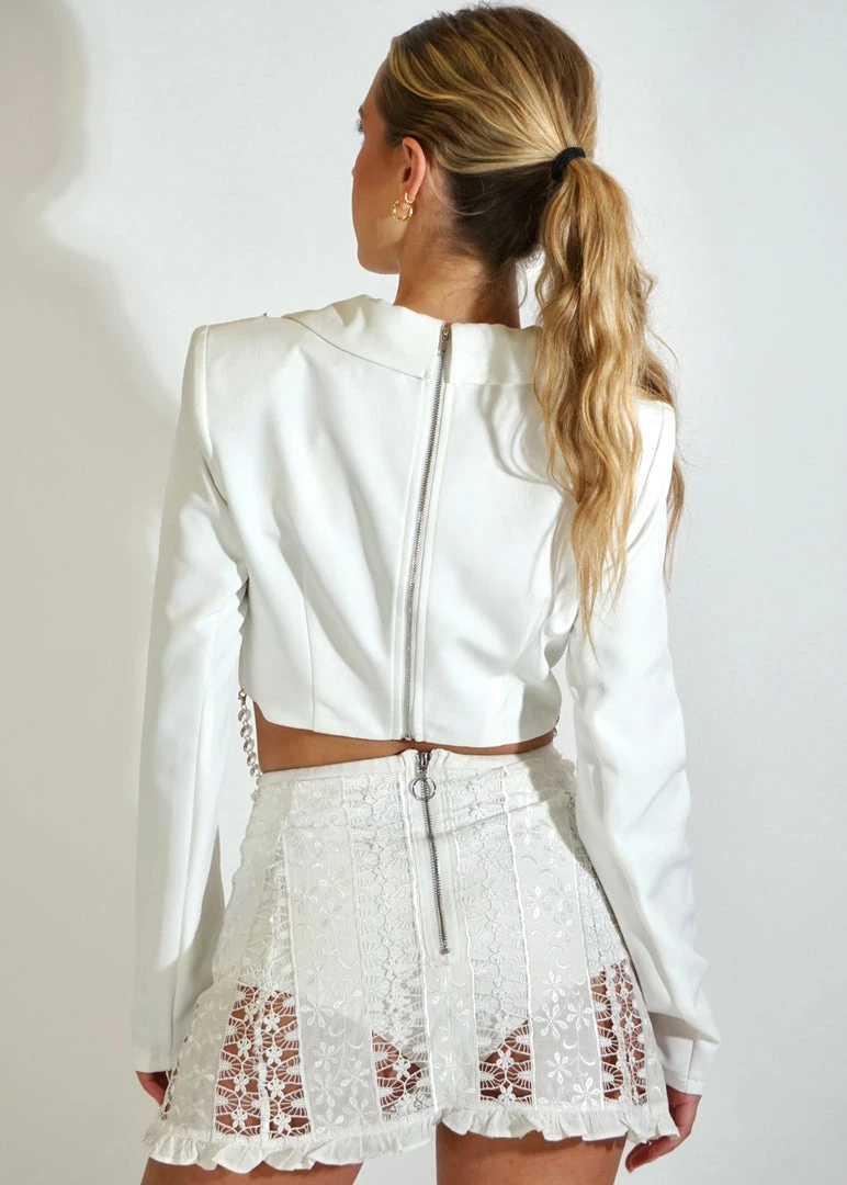 Au Darling White Jeweled Blazer Top Clothing