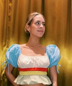 Au Darling Color Block Puff Sleeve Top