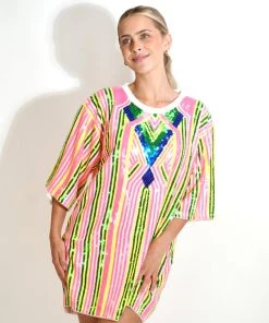 Au Darling Pink Sequin T-shirt Dress Clothing