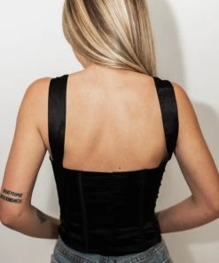 Au Darling Black Satin Corset Top