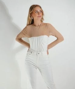 Au Darling White Mesh Sleeve Bodysuit Clothing