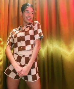 Au Darling Brown Check Set Top